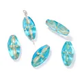 Cuentas ovaladas de vidrio checo vintage 9,5x20mm azul transparente con pan de oro dorado - 5 Piezas/Paquete (9.5x20mm) / Azul