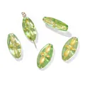 Cuentas de cristal checo ovaladas verdes 9,5x20mm con patrón dorado para joyería artesanal - 5 Piezas/Paquete (9.5x20mm) / Verde