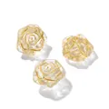 Three translucent glass rose beads featuring gold-painted outlines for DIY jewelry accessories. - Rose (AC4760) / 5 Pieces (19x20mm/1.8mm Hole) / Gold Pink