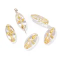 Perle ovali in vetro ceco trasparente con foglia d'oro per creazione gioielli - 5 Pezzi/Confezione (9.5x20mm) / Polvere d'oro
