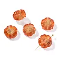 Vintage orange flower glass beads with gold painted details for DIY jewelry making - Flower Shape (AC4783) / 5 Pieces / Orange