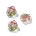 Three iridescent 3D glass rose beads with gold painted edges for DIY jewelry making - Purple & Green