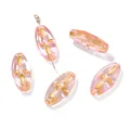 Perle ovali in vetro ceco rosa 9,5x20mm con motivo a croce dorata per creazione di gioielli DIY - 5 Pezzi/Confezione (9.5x20mm) / Rosa