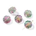 Handmade vintage gold-painted flower glass beads for DIY necklaces and bracelets - Flower Shape (AC4783) / 5 Pieces / Purple & Green
