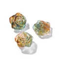 Translucent 3D rose glass beads with gold-painted detail for DIY jewelry making - Jade Brown Blue
