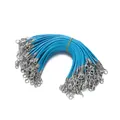 Blue 2mm waxed cord lanyard with double alloy lobster clasps, 13cm length for DIY pendants - 10pcs/pack / Blue