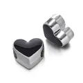 Silver CCB heart-shaped spacer beads with black enamel inlay for DIY bracelets - Heart Bead / 5 Pieces / Black