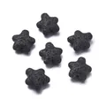 Star-shaped black volcanic lava stone beads with straight holes for DIY jewelry making - 1 Piece / Volcanic Stone - Black