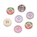 Assorted colorful checkered round wooden buttons with four holes for DIY clothing and crafts - Striped Round / 10 Pieces Pack