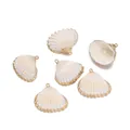 Elegante juego de 6 colgantes de concha blanca natural con bordes dorados para joyas - Vieira (E55)