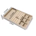 Beige fluwelen sieradentray met precieze afmetingen en diverse vakken voor ringen - 3-in-1 / 1 Stuks/Verpakking (123.5x210x23.5mm) / Beige