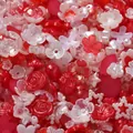 Mixed red and white acrylic flower and pearl beads for DIY jewelry and nail art - (5-15mm) 20 Grams / Red Series