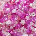 Mixed pink and white flower-shaped acrylic beads for DIY jewelry making and nail art crafts - (5-15mm) 20 Grams / Rose Purple Series