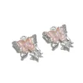 Ciondolo a farfalla rosa iridescente con strass scintillanti per la creazione di gioielli - 16.5*20.5mm/Foro 2.3mm / Rosa