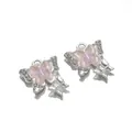 Ciondolo a farfalla argentato con centro rosa iridescente e strass per fai da te - 16.5*20.5mm/Foro 2.3mm / Viola