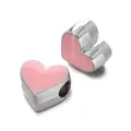 Pink enamel heart-shaped spacer beads with silver finish for DIY bracelet jewelry making - Heart Bead / 5 Pieces / Pink