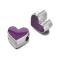 Elegant purple heart enamel charm bead with silver finish for DIY bracelet making - Heart Bead / 5 Pieces / Purple