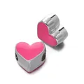 Vibrant pink enamel heart-shaped large hole spacer beads for DIY jewelry bracelet making - Heart Bead / 5 Pieces / Rose Red