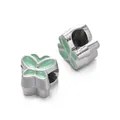 Elegant silver butterfly large hole charm bead with green enamel for DIY jewelry bracelets - Butterfly Bead / 5 Pieces / Green