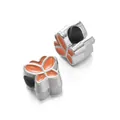 Orange butterfly enamel charm with silver-toned large hole bead for jewelry making - Butterfly Bead / 5 Pieces / Orange