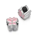 Elegant pink enamel butterfly large hole bead charm for DIY bracelet jewelry making - Butterfly Bead / 5 Pieces / Pink