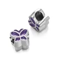 Silver CCB large hole charm bead with purple enamel butterfly for DIY jewelry - Butterfly Bead / 5 Pieces / Purple
