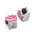 Pink enamel butterfly charm bead with large hole for DIY bracelet and jewelry making - Butterfly Bead / 5 Pieces / Rose Red