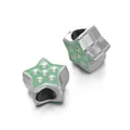 Green enamel star shaped big hole beads charms for DIY jewelry bracelet making charms - Star Spacer Bead / 5 Pieces / Green