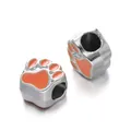 Silver CCB large hole beads with orange enamel bear paw design for DIY bracelet making. - Bear Paw Bead / 5 Pieces / Orange