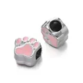 Silver plated pink enamel bear paw print large hole charm bead for DIY bracelet jewelry - Bear Paw Bead / 5 Pieces / Pink