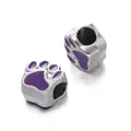 Silver-plated large hole bead with purple enamel paw print for DIY charm bracelets - Bear Paw Bead / 5 Pieces / Purple