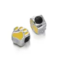 Silver-tone CCB paw print charm bead with yellow enamel for DIY jewelry bracelets - Bear Paw Spacer Bead / 5 Pieces / Yellow