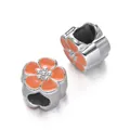 Orange cherry blossom enamel CCB large hole beads for DIY charm bracelets and jewelry - Cherry Blossom Spacer Bead / 5 Pieces / Orange