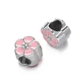 Premium silver-plated cherry blossom flower charm bead with pink enamel for DIY bracelets - Cherry Blossom Spacer Bead / 5 Pieces / Pink