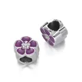 Purple enamel cherry blossom flower large hole bead for DIY jewelry charm bracelet - Cherry Blossom Spacer Bead / 5 Pieces / Purple