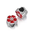 Red enamel cherry blossom style large hole beads for DIY bracelet and necklace jewelry making - Cherry Blossom Spacer Bead / 5 Pieces / Red