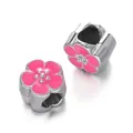 Pink cherry blossom CCB large hole spacer beads for DIY bracelet jewelry - Cherry Blossom Spacer Bead / 5 Pieces / Rose Red