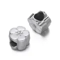 Elegant silver plated white enamel cherry blossom flower large hole charm bead for DIY jewelry - Cherry Blossom Spacer Bead / 5 Pieces / White