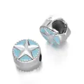 Silver CCB star spacer beads with light blue enamel details for DIY jewelry making - Star Spacer Bead / 5 Pieces / Blue