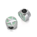 Silver CCB big hole beads with green enamel five-pointed star for DIY jewelry bracelets - Star Spacer Bead / 5 Pieces / Green