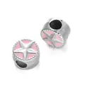Silver-colored CCB large hole beads featuring pink enamel star pattern for DIY jewelry - Star Spacer Bead / 5 Pieces / Pink