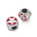 Silver metallic large hole beads with red enamel star pattern for DIY bracelet jewelry - Star Spacer Bead / 5 Pieces / Red