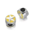 Polished silver star charm bead with yellow enamel and big hole for DIY bracelet - Star Spacer Bead / 5 Pieces / Yellow
