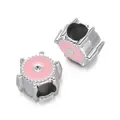 Silver CCB large hole gear beads with pink enamel centers for DIY jewelry making - Hexagon Spacer Bead / 5 Pieces / Pink