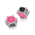Silver large hole charm beads with a vibrant pink center for DIY bracelet making projects - Hexagon Spacer Bead / 5 Pieces / Rose Red