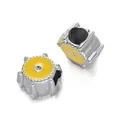 Decorative silver gear-shaped CCB large hole spacer bead with yellow enamel center for DIY - Hexagon Spacer Bead / 5 Pieces / Yellow