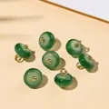 Close-up detail of vintage green jade-like decorative buttons with golden metal loops - Without Flower Tray / 5 Pcs Pack (5*10mm) / Dark Green