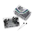 1,5 Zoll Schneiderstecknadeln mit schwarzem Perlkopf in einer Klarsichtbox für Nähen - Vernickelter Stil / 80Stk Set / Schwarz