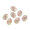 Ciondoli ovali in lega con fiori secchi rosa in resina epossidica per gioielli fai-da-te - Stile Fiore Secco in Resina Legata (AC4566) / 2 Pezzi/Set / Floreale Rosa
