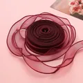 Weinrotes 4cm breites Organzaband mit Wellenkante für DIY-Schleifen und Geschenke. - 1 Meter / Seesternrot